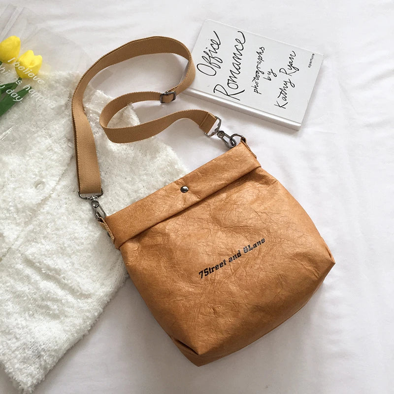 Vintage Paper Fabric Crossbody Bucket Bag for Women