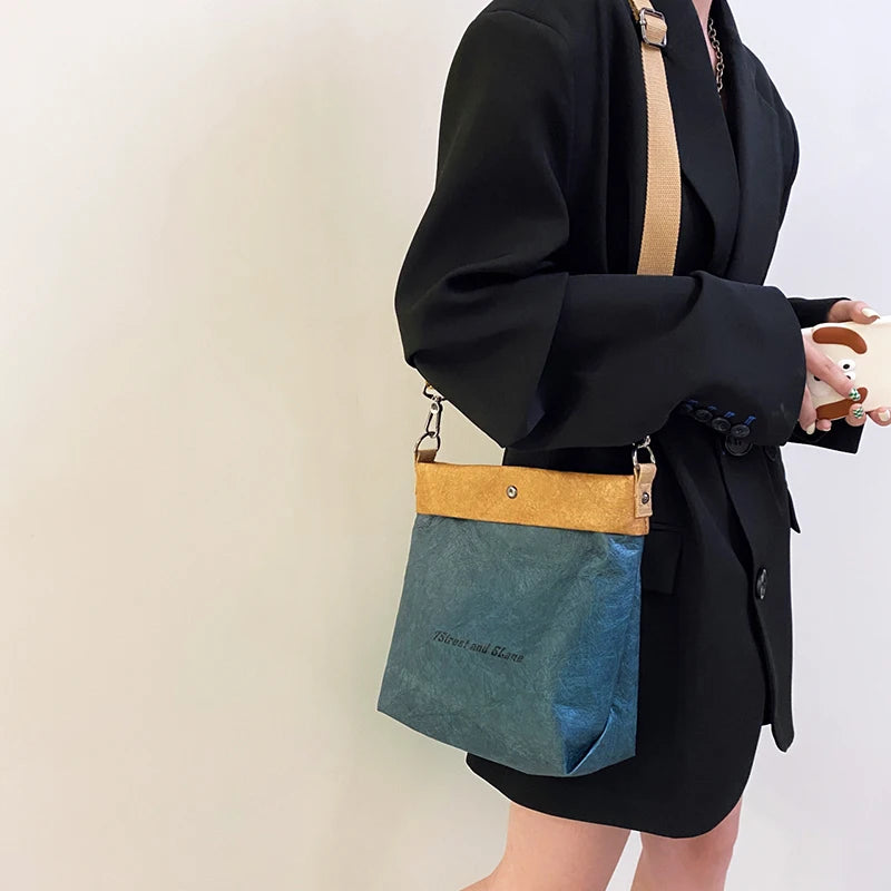 Vintage Paper Fabric Crossbody Bucket Bag for Women