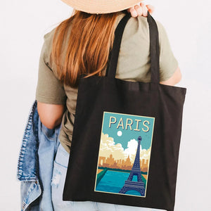 Vintage Eiffel Tower Poster Women Canvas Shoulder Handbag