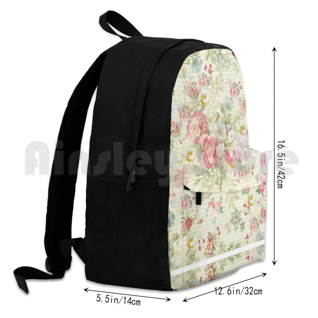 Vintage Pink Floral Outdoor Hiking Backpack Waterproof