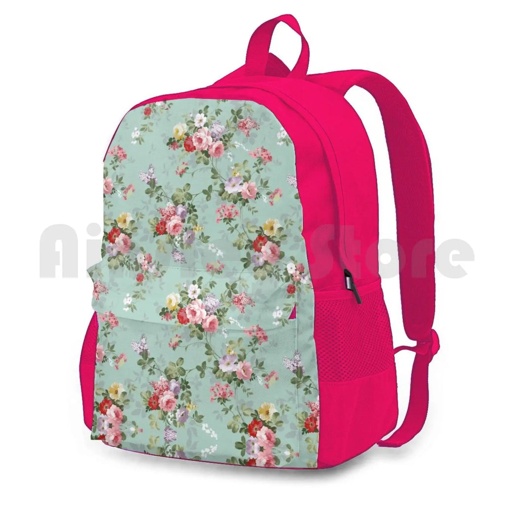 Vintage Pink Roses Floral Pattern Outdoor Hiking Backpack