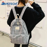 Vintage Plaid Canvas Backpack Adjustable Strap Rucksack
