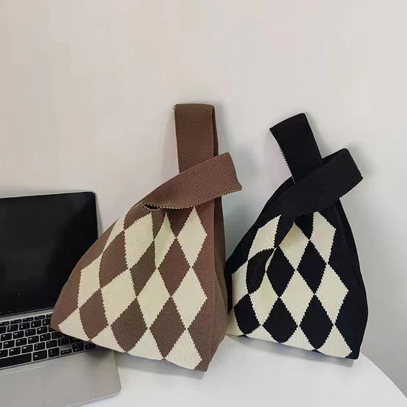 Plaid Large Capacity Woven Bag for Women Casual Top Handle Bags