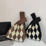 Plaid Large Capacity Woven Bag for Women Casual Top Handle Bags