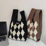 Plaid Large Capacity Woven Bag for Women Casual Top Handle Bags