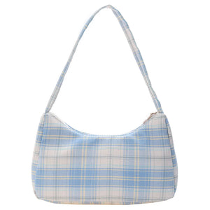 Vintage Plaid Print Shoulder Underarm Bag Women Small Half Moon Shoulder Pouch