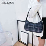 Vintage Plaid Print Shoulder Underarm Bag Women Small Half Moon Shoulder Pouch