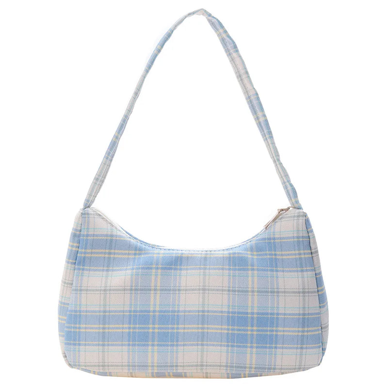 Vintage Plaid Print Shoulder Underarm Bag Women Small Half Moon Shoulder Pouch