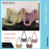 Vintage Plaid Shoulder Bag Half Moon Shaped Tote