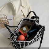 Vintage Plaid Woolen Shoulder Bags Women Large Capacity Underarm Totes