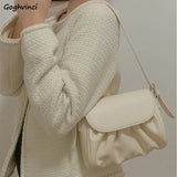 Vintage Pleated Shoulder Bags Women PU Leather Bolsa OL