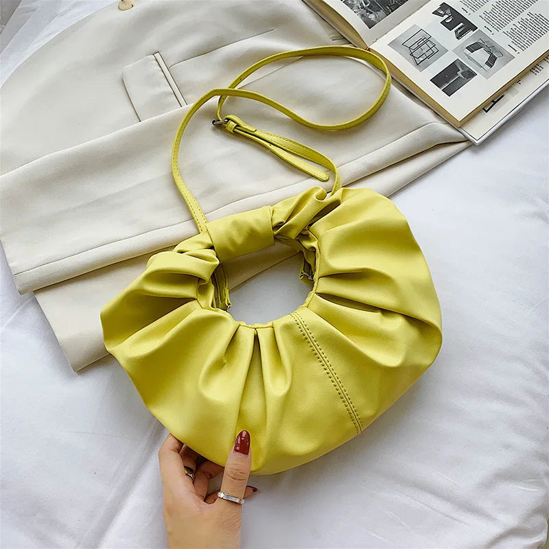 Vintage Pleated PU Leather Small Handbags Snap Fastener Ladies Mini Shoulder Bag