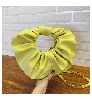 Vintage Pleated PU Leather Small Handbags Snap Fastener Ladies Mini Shoulder Bag