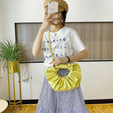 Vintage Pleated PU Leather Small Handbags Snap Fastener Ladies Mini Shoulder Bag