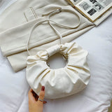 Vintage Pleated PU Leather Small Handbags Snap Fastener Ladies Mini Shoulder Bag