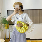 Vintage Pleated PU Leather Small Handbags Snap Fastener Ladies Mini Shoulder Bag