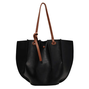 Vintage Pleated PU Shoulder Bags for Women Large Capacity