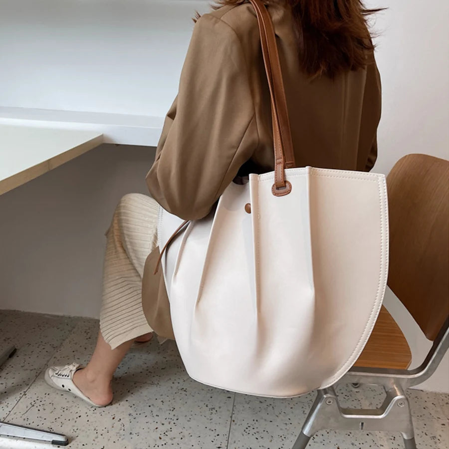 Vintage Pleated PU Shoulder Bags for Women Large Capacity