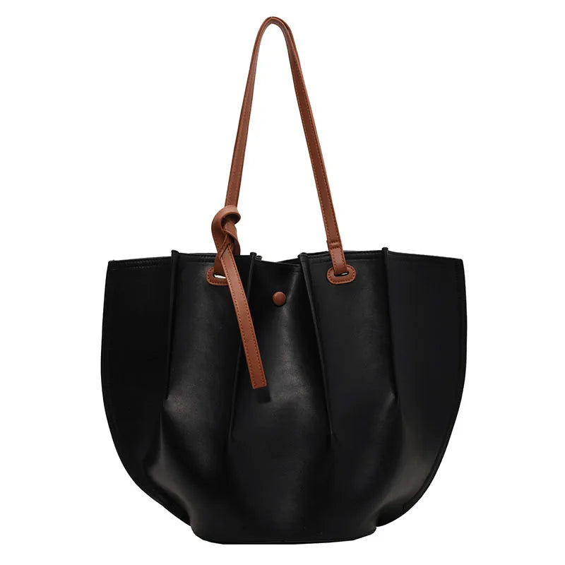 Vintage Pleated PU Shoulder Bags for Women Large Capacity