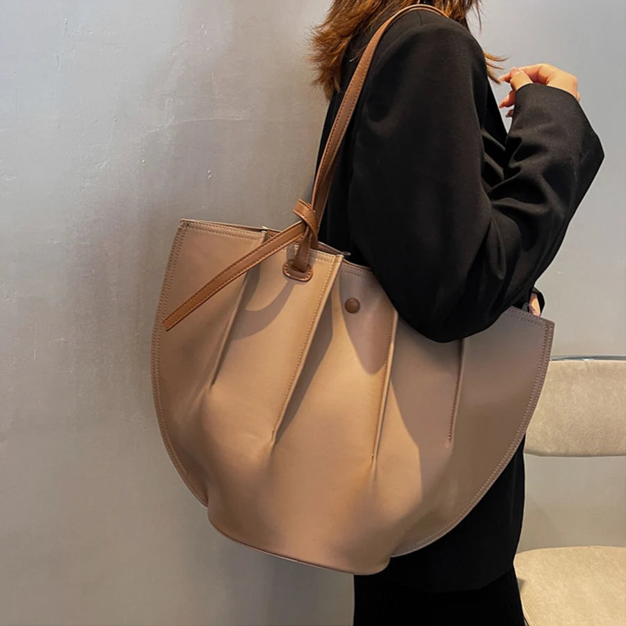 Vintage Pleated PU Shoulder Bags for Women Large Capacity