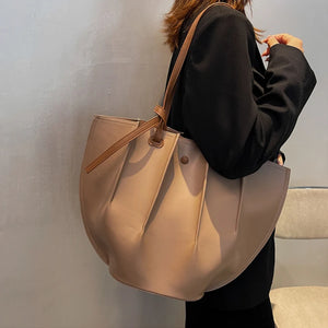 Vintage Pleated PU Shoulder Bags for Women Large Capacity