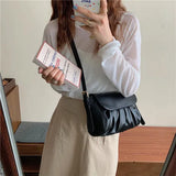 Vintage Pleated Shoulder Crossbody Bag for Women PU Leather