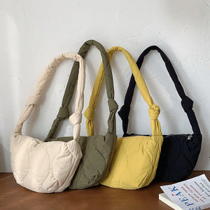 Vintage Pleated Women Bag Casual Subaxillary Bag Nylon Handbags