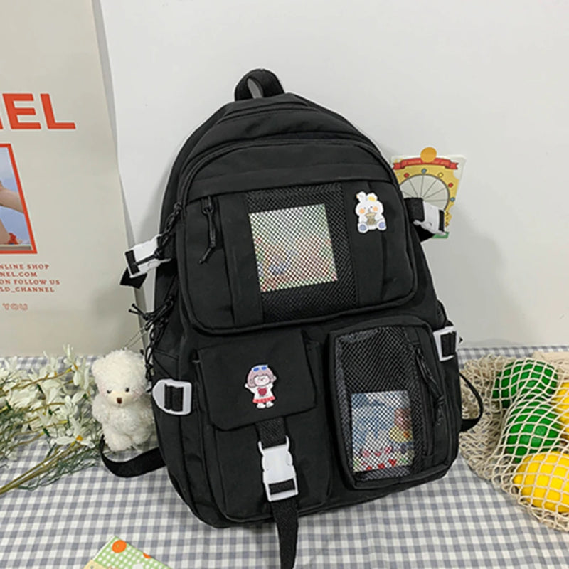 Vintage Patchwork Backpack for Women Preppy Style Large Knapsack