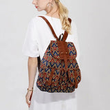 Vintage Print Canvas Ethnic Backpack for Girls School Student