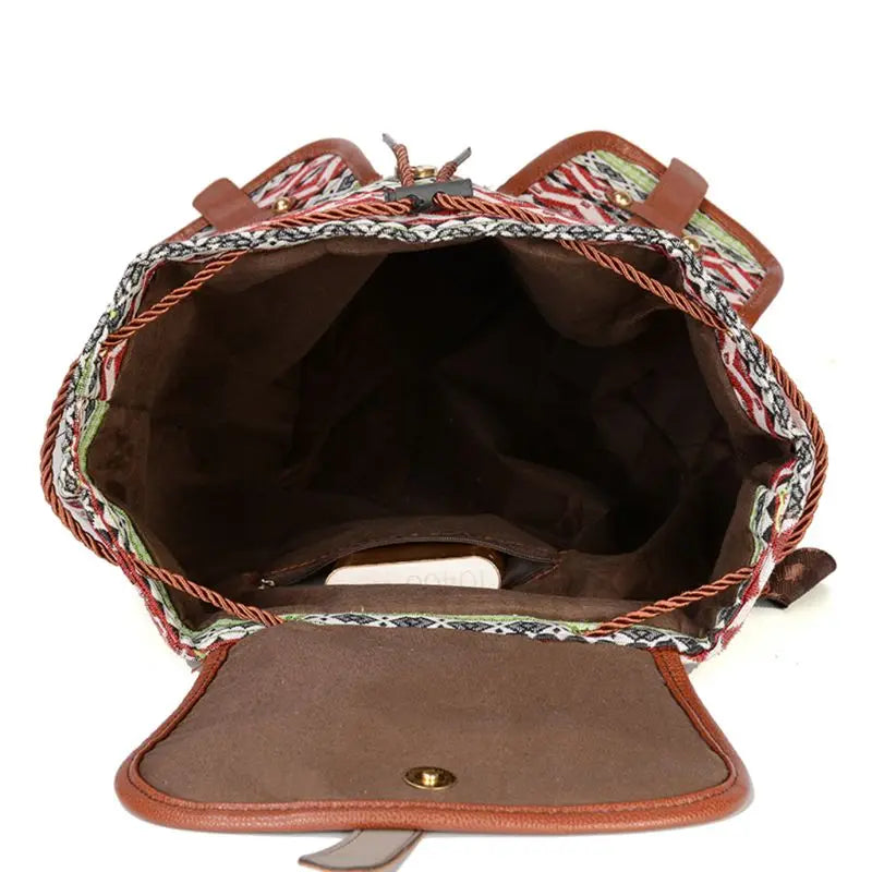Vintage Print Canvas Ethnic Backpack for Girls School Student