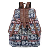 Vintage Print Canvas Ethnic Backpack for Girls School Student