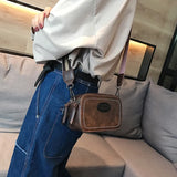Vintage Wide Strap Crossbody Bag PU Leather Lady Shoulder Messenger
