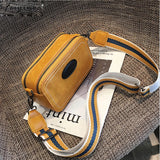 Vintage Wide Strap Crossbody Bag Women PU Leather Shoulder Messenger