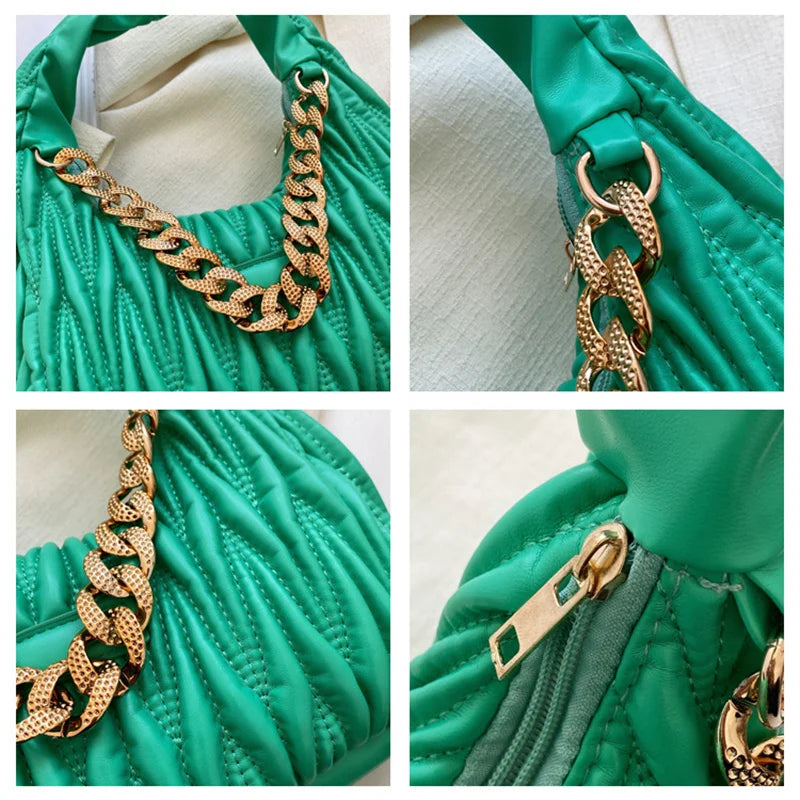 Vintage Pu Leather Chain Underarm Bag Women Solid Shoulder Bags
