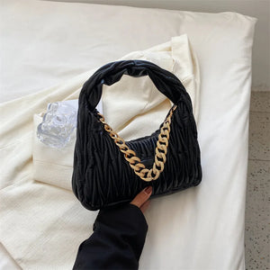 Vintage Pu Leather Chain Underarm Bag Women Solid Shoulder Bags