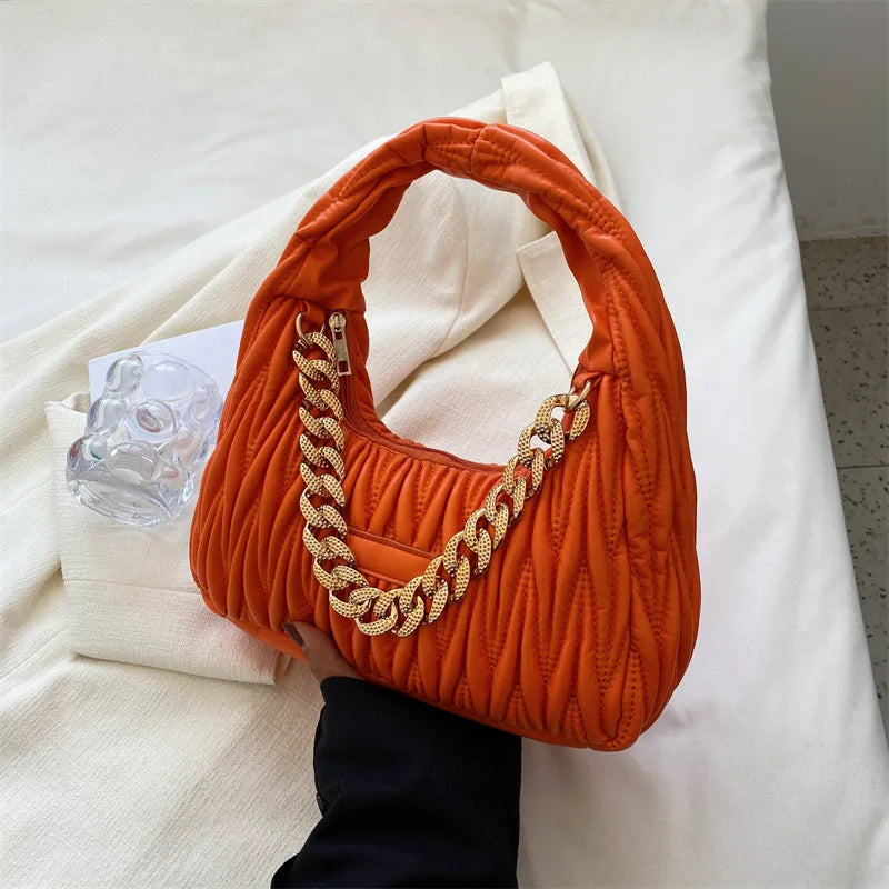 Vintage Pu Leather Chain Underarm Bag Women Solid Shoulder Bags