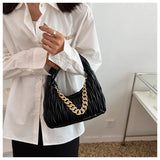 Vintage Pu Leather Chain Underarm Bag Women Solid Shoulder Bags