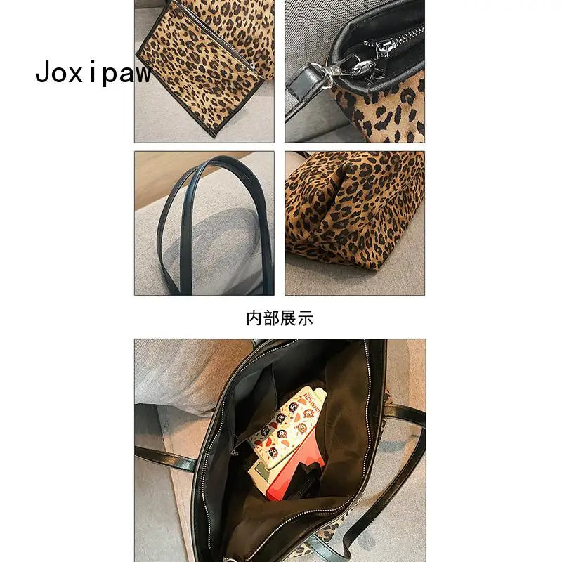 Leopard Print Tote Bag Women Shoulder Handbag