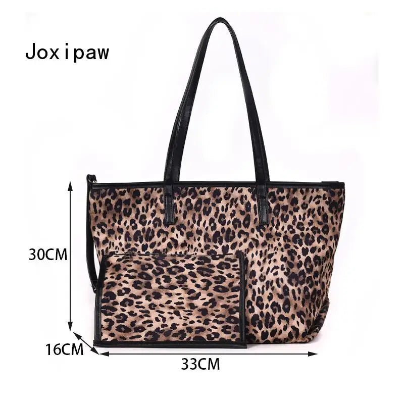 Leopard Print Tote Bag Women Shoulder Handbag