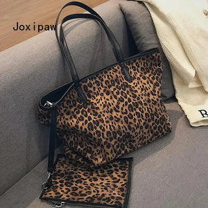 Leopard Print Tote Bag Women Shoulder Handbag