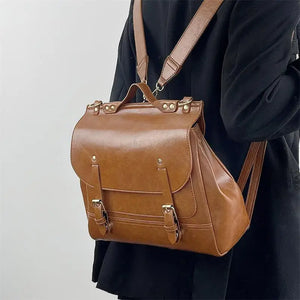 Vintage PU Leather Women Backpack Solid Ladies Shoulder Bags Handbags