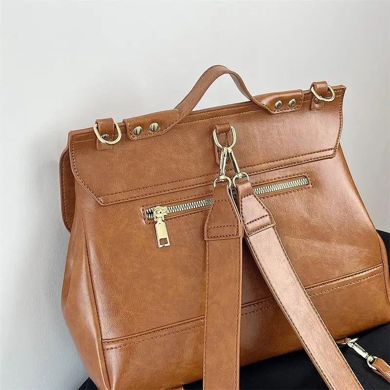 Vintage PU Leather Women Backpack Solid Ladies Shoulder Bags Handbags
