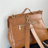 Vintage PU Leather Women Backpack Solid Ladies Shoulder Bags Handbags