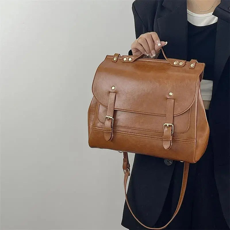 Vintage PU Leather Women Backpack Solid Ladies Shoulder Bags Handbags