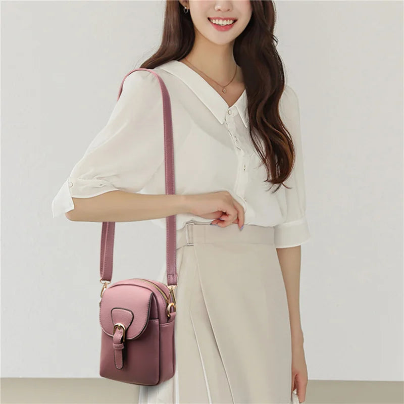 Vintage Pu Leather Small Crossbody Bags Solid Flap Phone Pouch