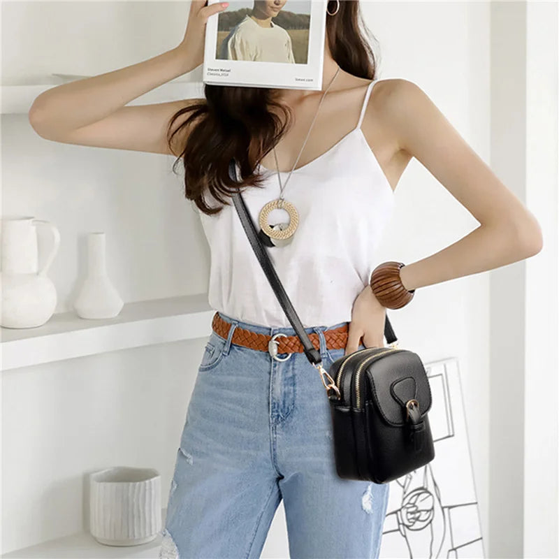 Vintage Pu Leather Small Crossbody Bags Solid Flap Phone Pouch