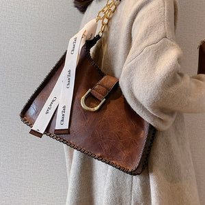 Vintage PU Leather Women Underarm Bags Large Capacity Ladies Commuter Chains Sho