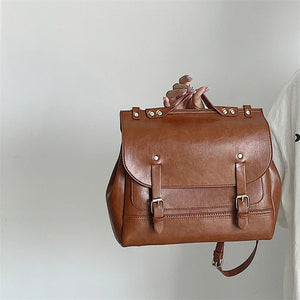 Vintage PU Leather Small Backpack Shoulder Bag College Style