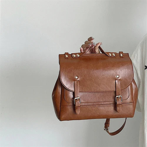 Vintage PU Leather Small Backpack Shoulder Bag College Style