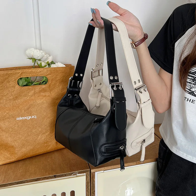 Vintage Pu Women's Armpit Bag Zipper Shoulder Bag